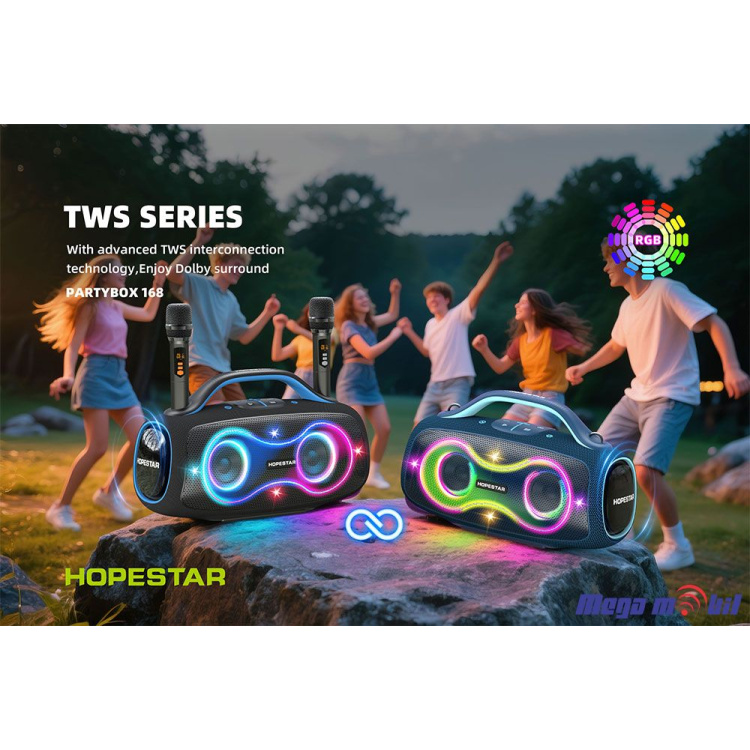 Zvucnik Bluetooth Karaoke Hopestar PARTYBOX 168 so 2 mikrofona black