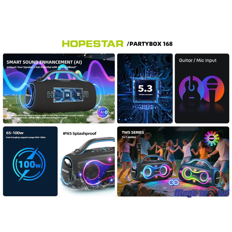 Zvucnik Bluetooth Karaoke Hopestar PARTYBOX 168 so 2 mikrofona black