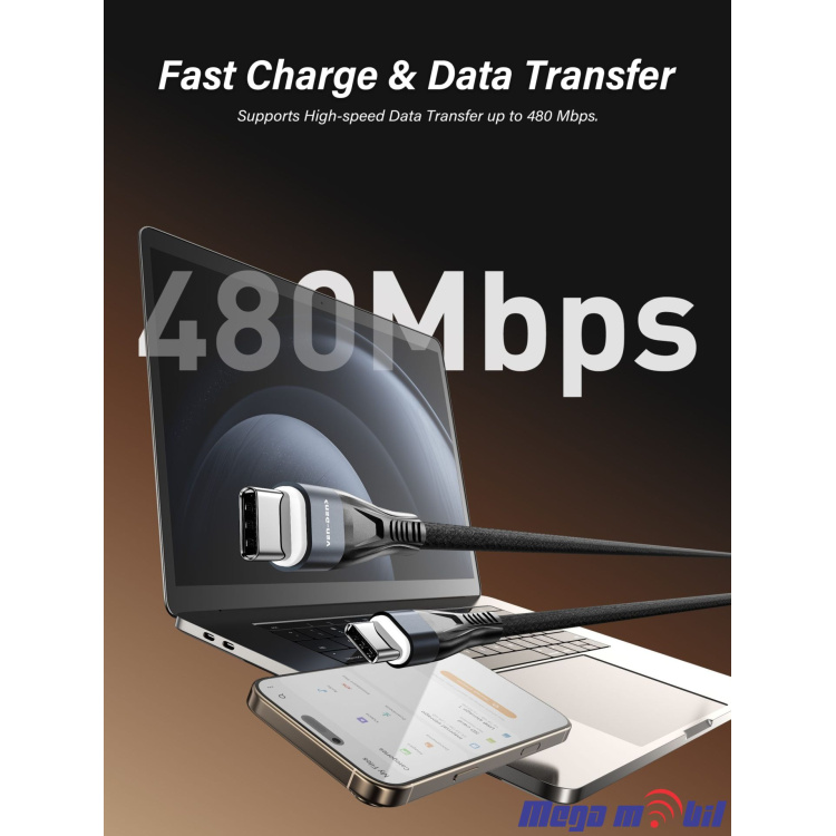 Data Kabel Type C PD VD-DC19CC 60W 1m FAST black