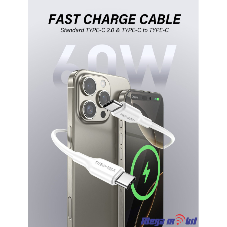 Data Kabel Type C PD VD-DC21CC 60W 1m FAST white