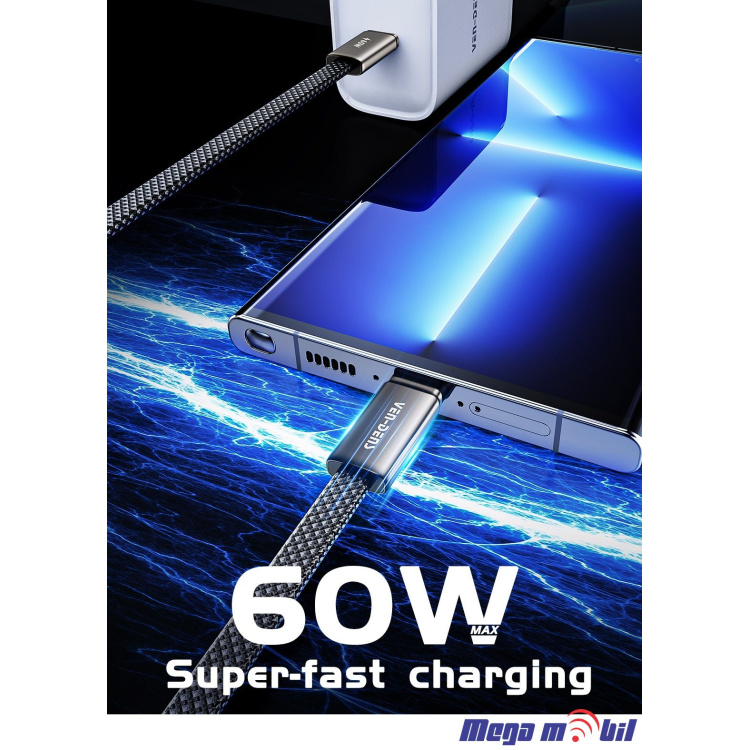 Data Kabel Type C PD VD-DC22CC 60W 1m FAST black