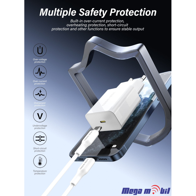 Polnac 220V Type C VD-TC016BC+DC20CC PD 20W white