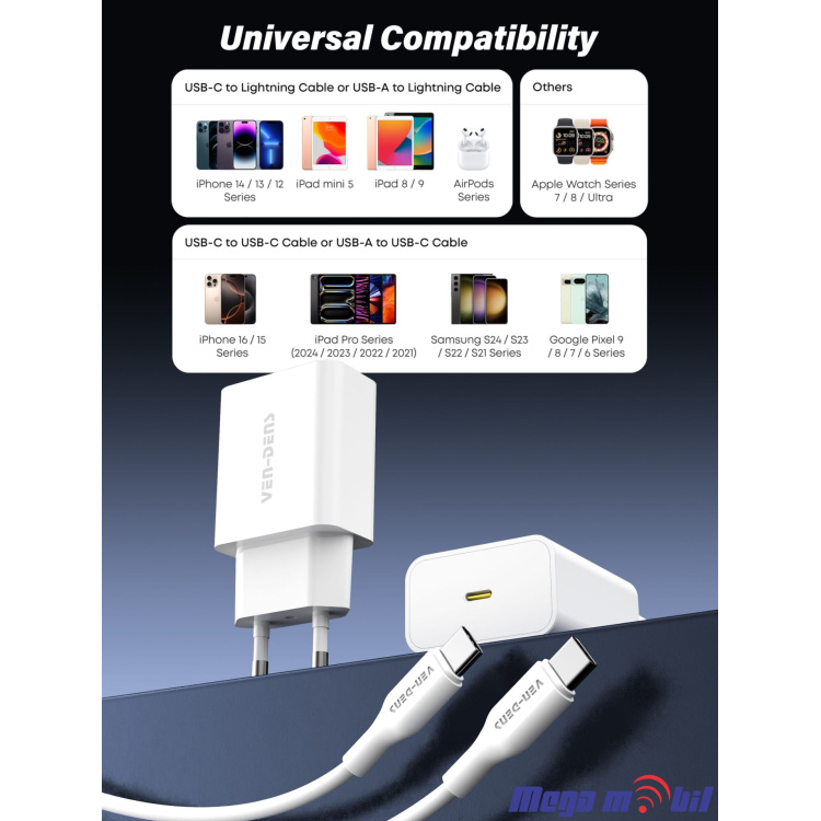 Polnac 220V iPhone VD-TC016BC+DC20CL PD 20W white