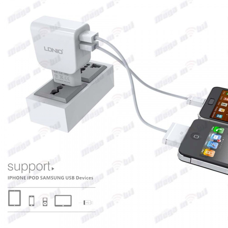 Polnac 220V iPhone LDNIO DL-AC56 2xUSB 5V 2.1A white