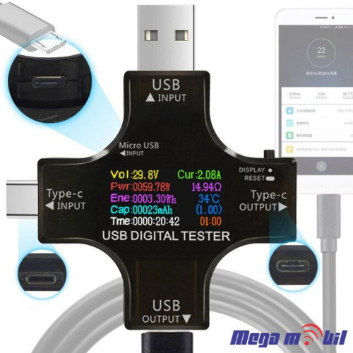 Tester J7-C USB/ TypeC/ Micro PD V/A/W