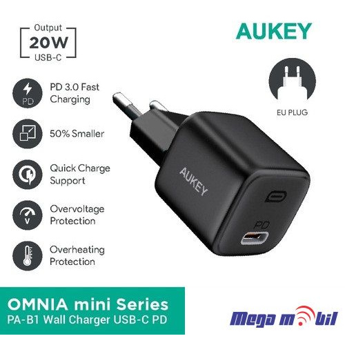 Polnac 220V Aukey Omnia Mini 20W PD Fast Charger