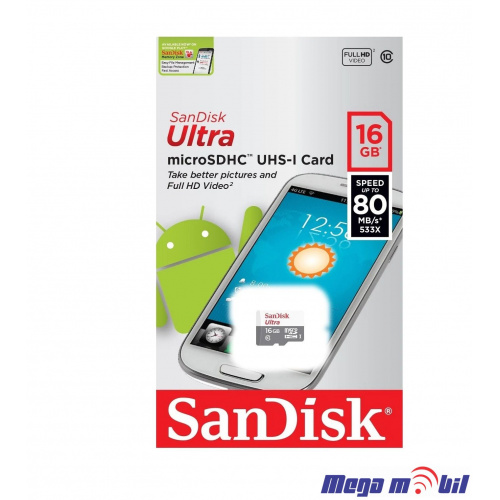 Memoriska Karta SanDisk Ultra MICRO SD 16GB Class 10