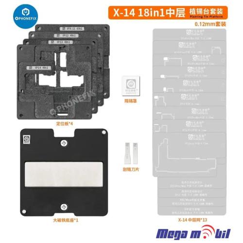 Resetka za BGA iPhone X-15 Pro Max SET 24 vo 1 Middle frame rebaling platform