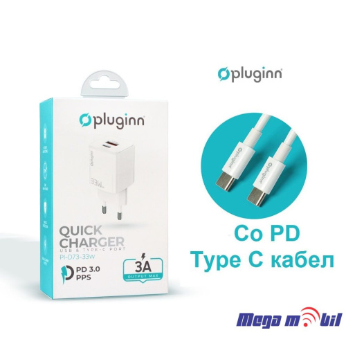 Polnac 220V Type C Pluginn PI-D73-33w QC3.0 PD3.0 PPS USB-PD GaN 20W+33W, 53W (total) white