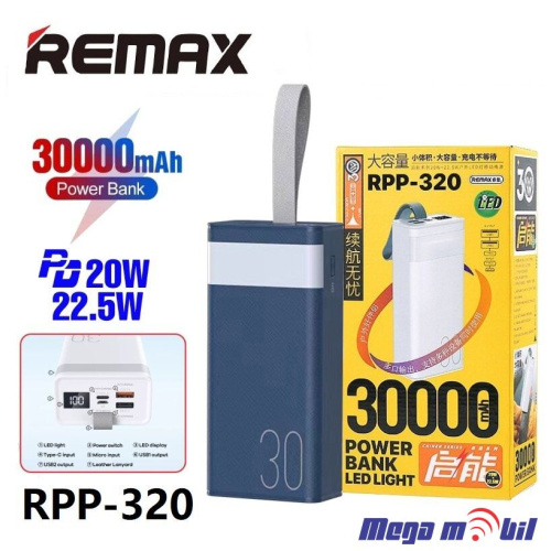 Baterija eksterna 30000mAh REMAX Chinen RPP-320 FAST+PD with LED light blue