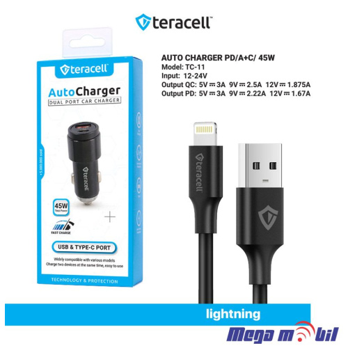 Polnac 12V/24V iPhone Teracell Evolution TC-11 PD 22.5W + USB QC3.0 20W, 45W (total) black