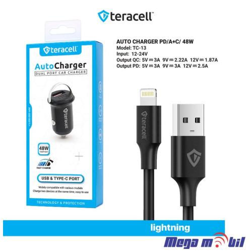 Polnac 12V/24V iPhone Teracell Evolution TC-13 PD 30W + USB QC3.0 18W, 48W (total) black