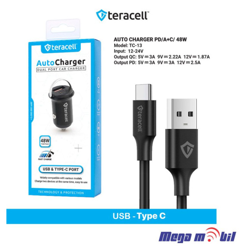 Polnac 12V/24V Type C Teracell Evolution TC-13 PD 30W + USB QC3.0 18W, 48W (total) black