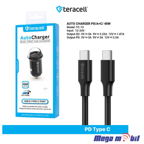 Polnac 12V/24V Type C PD Teracell Evolution TC-13 PD 30W + USB QC3.0 18W, 48W (total) black