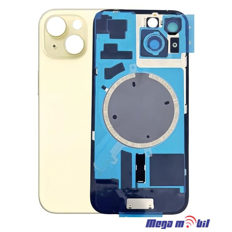 Zadno staklo iPhone 15 Yellow so magneti za wireless i stakla za kamera 