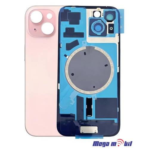 Zadno staklo iPhone 15 Pink so magneti za wireless i stakla za kamera 