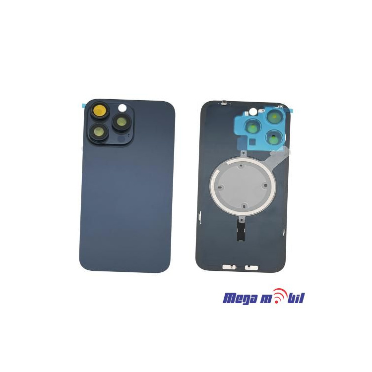 Zadno staklo iPhone 15 Pro Blue so magneti za wireless i stakla za kamera 