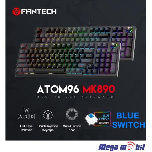 Tastatura Fantech Gaming Mechanical Atom96 MK890 Black/Grey (blue switch)