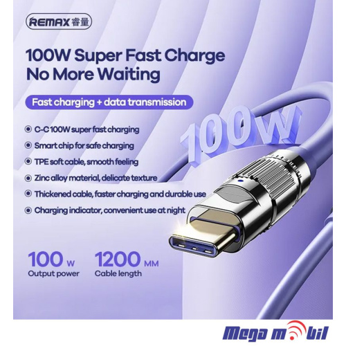 Data Kabel Type C PD REMAX Wefon RC-C055 100W Fast blue