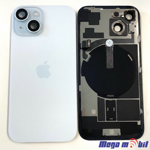 Zadno staklo iPhone 15 Blue komplet so flet za wireless blic i mikrofon