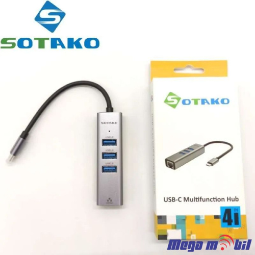 Adapter Type C to USB3.0+2xUSB2.0+RJ45 (100Mbps) ST-C0405 (4 in 1)