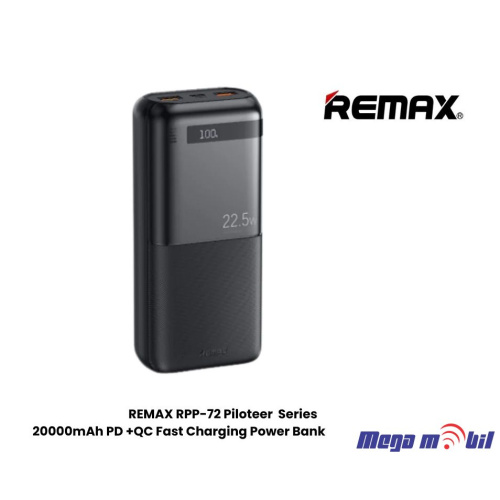 Baterija eksterna 20000mAh REMAX Piloteer RPP-72 FAST 22.5W+PD 20W black