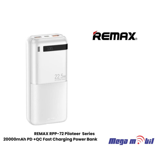 Baterija eksterna 20000mAh REMAX Piloteer RPP-72 FAST 22.5W+PD 20W white