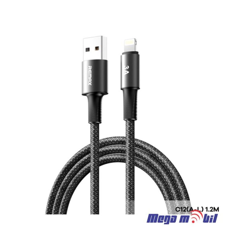 Data Kabel iPhone REMAX Velocity C12 3A 1.2m Fast black
