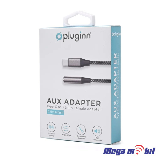 Kabel Pluginn Type C na 3.5mm zenski za slusalki 25cm black