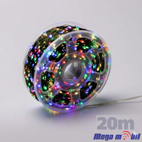 Novogodisen ukras LED sijalicki RGB (20m) so dalecinsko