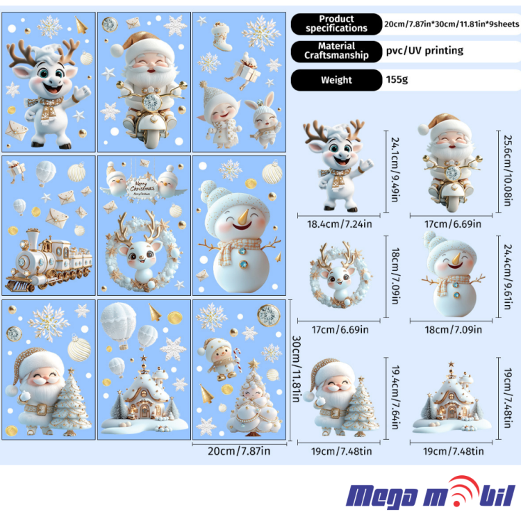 Novogodisen ukras PVC/UV print stikeri set 9kom