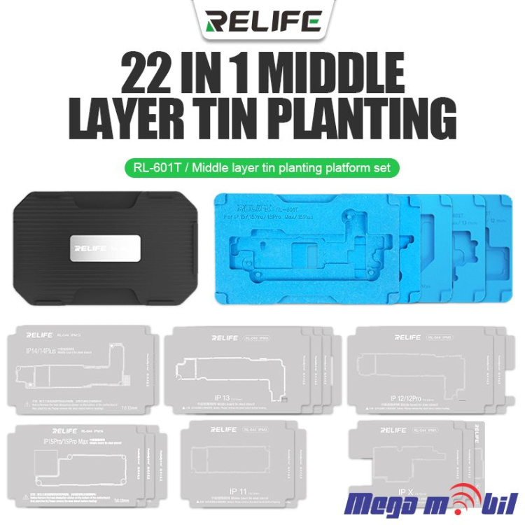 Resetka za BGA iPhone RELIFE RL-601T 31 in 1 Mid-Tier Motherboard Repair Fixture Set  IPX-17 series