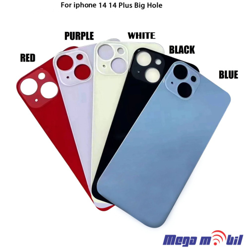 Zadno staklo iPhone 14 Black Big Camera Hole.