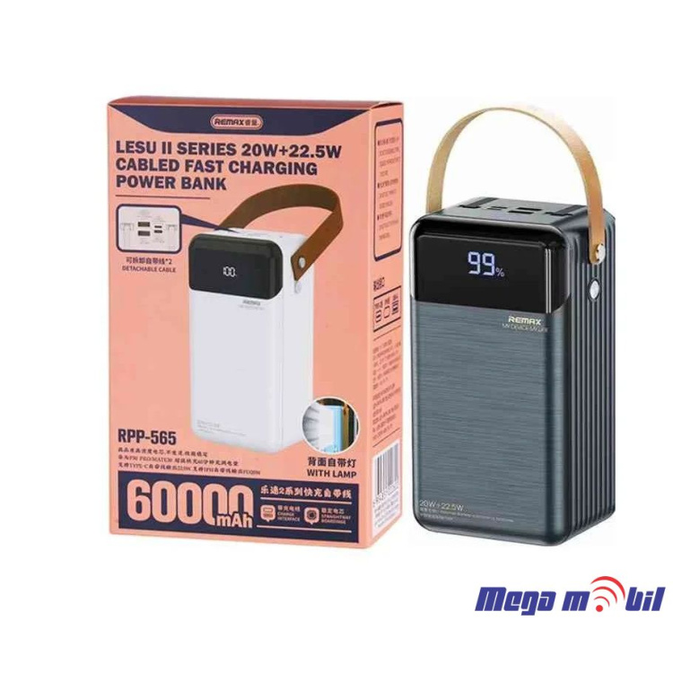 Baterija eksterna 60000mAh REMAX Lesu II RPP-565 PD 20W+QC 22.5W grey