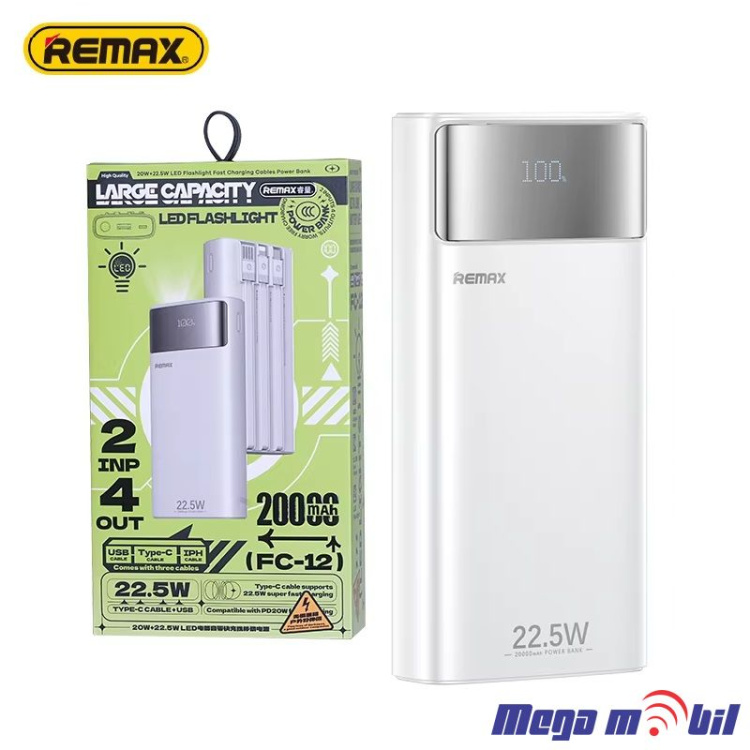 Baterija eksterna 20000mAh REMAX FC-12 FAST 22.5W+PD 20W white