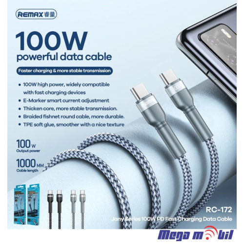 Data Kabel Type C PD REMAX Jany RC-172 100W Fast silver