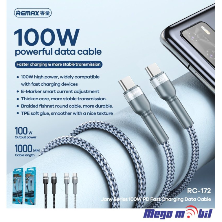 Data Kabel Type C PD REMAX Jany RC-172 100W Fast silver