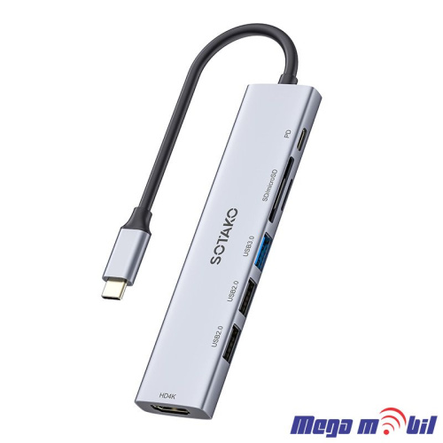 Adapter Type C to HDMI 4K+USB3.0+USB2.0x2+SD/Micro SD+PD100W ST-CM0701 (7 in 1)