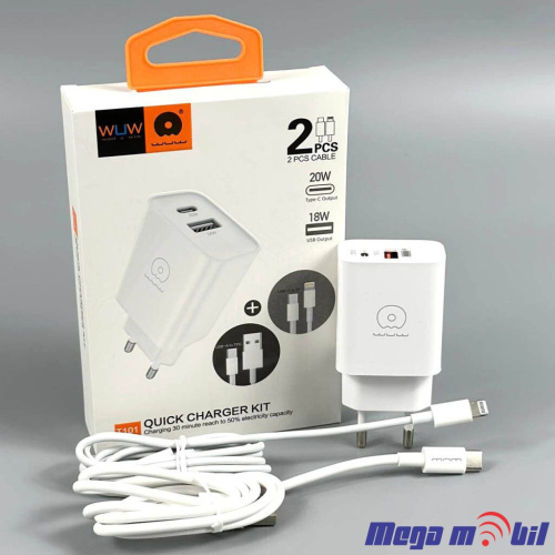 Polnac 220V iPhone/Type C PD WUW-T101 PD20W+QC18W so dva kabli
