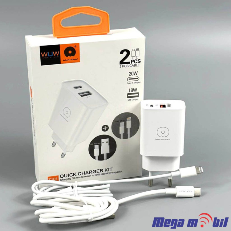 Polnac 220V iPhone/Type C PD WUW-T101 PD20W+QC18W so dva kabli