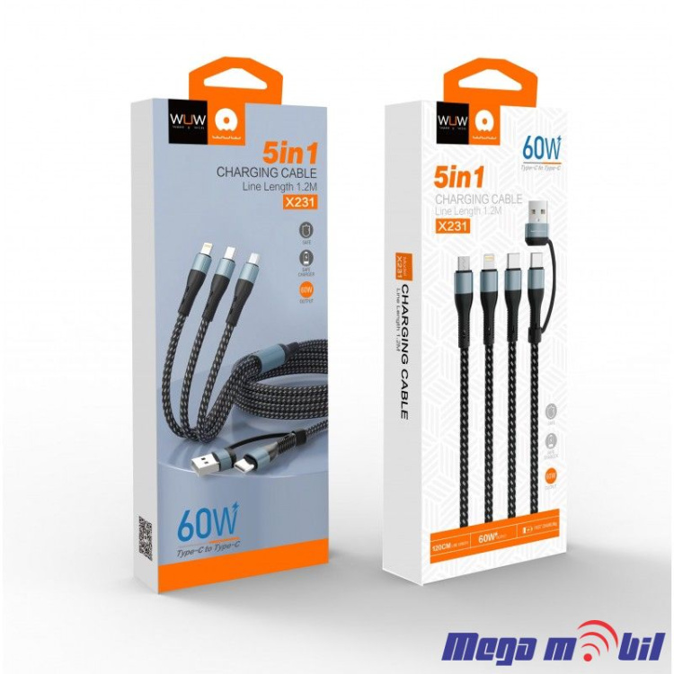 Data Kabel WUW-X231 5 vo 1 60W 1.2m FAST black