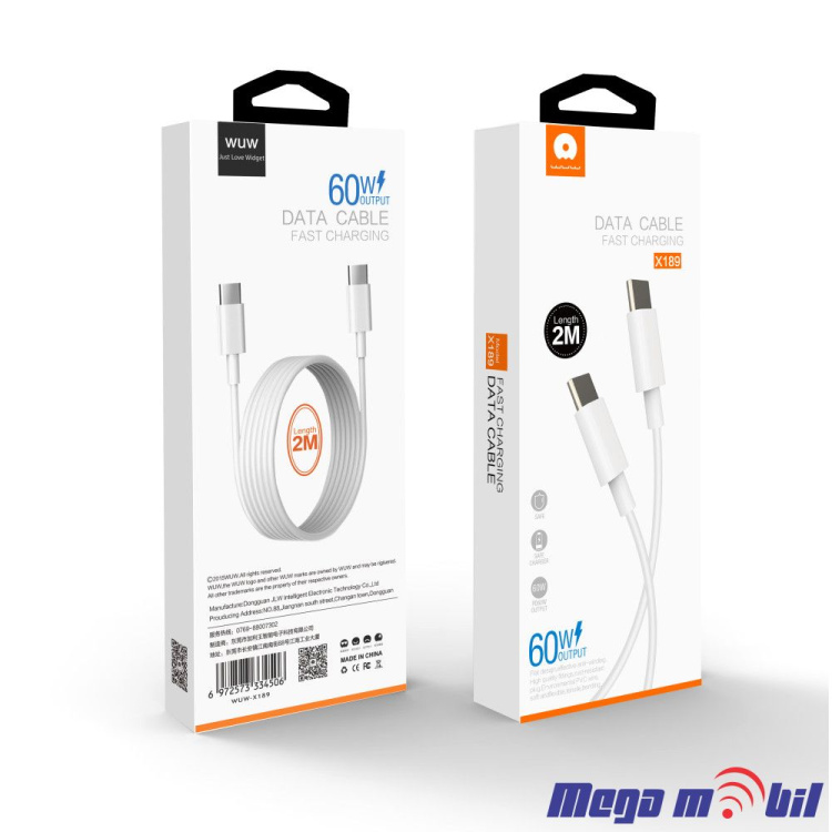 Data Kabel iPhone 15 PD WUW-X189 60W 2m FAST white