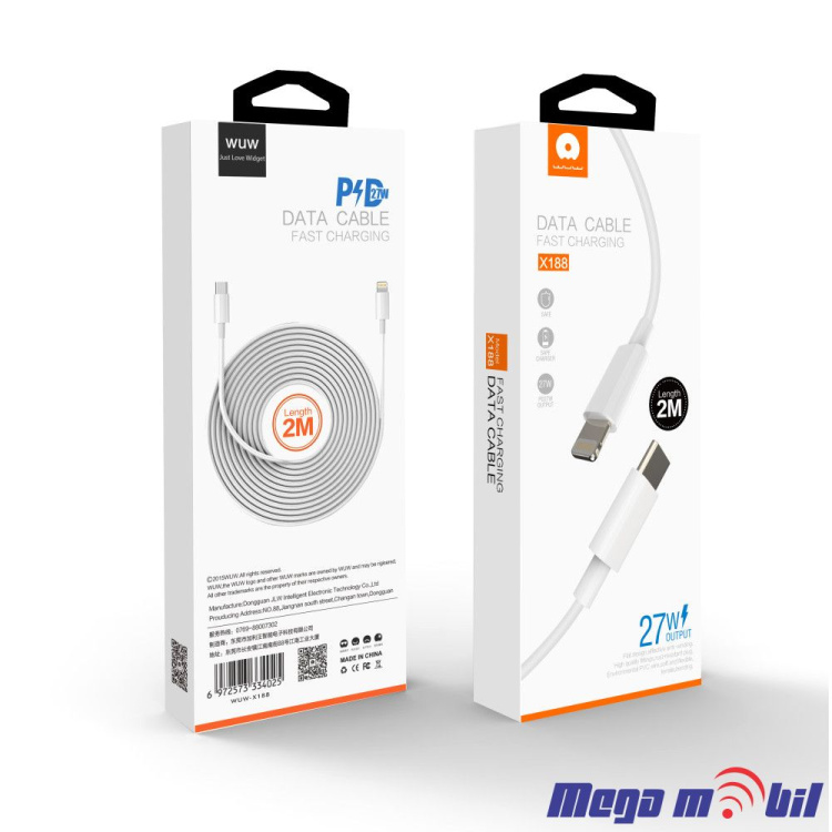 Data Kabel iPhone PD WUW-X188 27W 2m FAST white