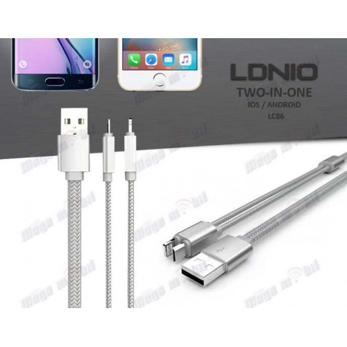 Data Kabel iPhone/Micro LDNIO LC86 2.1A 1.1m gray.